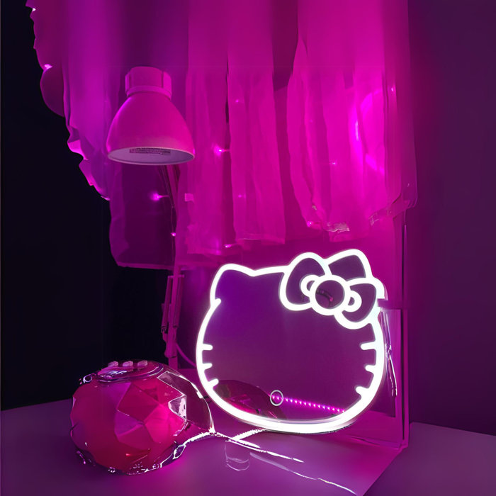 Zoomie Kids Supercute Tabletop Desk Mirror with Light and Touch Sensor